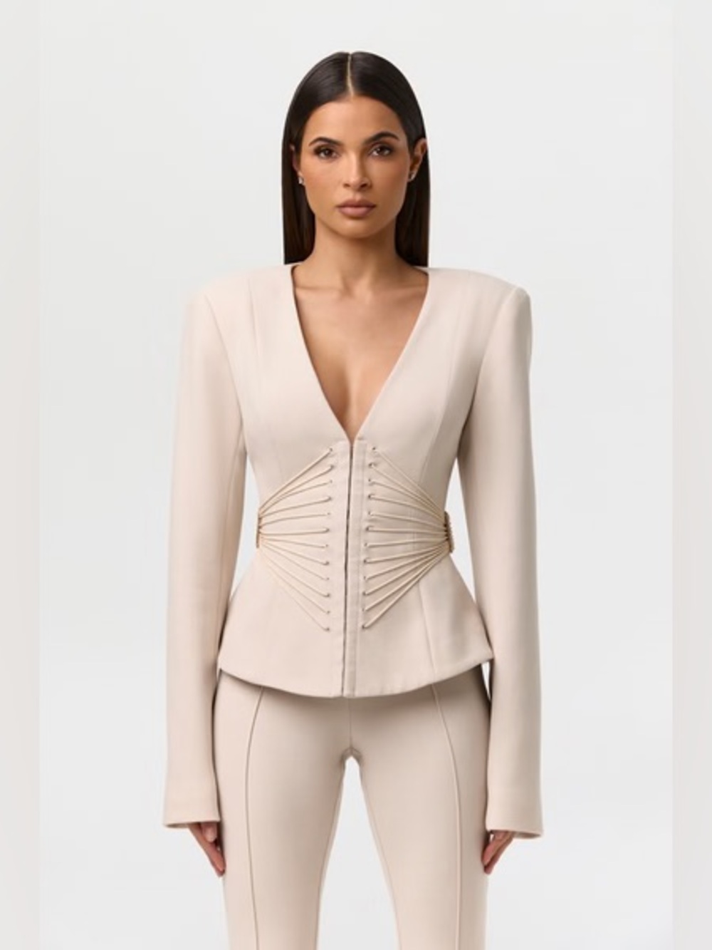 Naked Wardrobe Suiting V-Neck Corset Blazer Beige